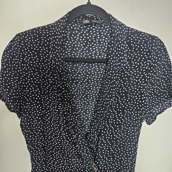 Zara Polka Dot Playsuit Black/White Romper Skort Double-breasted size XS - Picture 7 of 10
